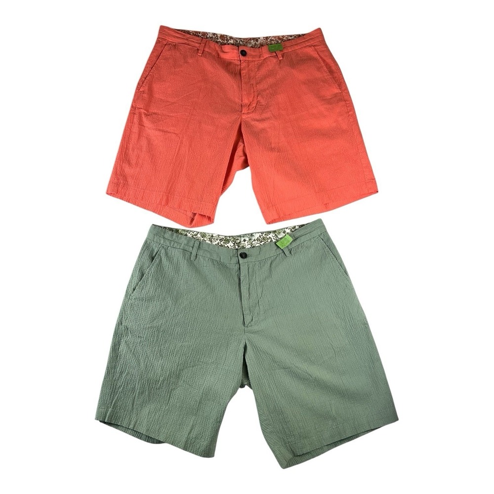 Robert Graham Thresher Seersucker Stretch Shorts Lot of 2 Sage Orange 36-37